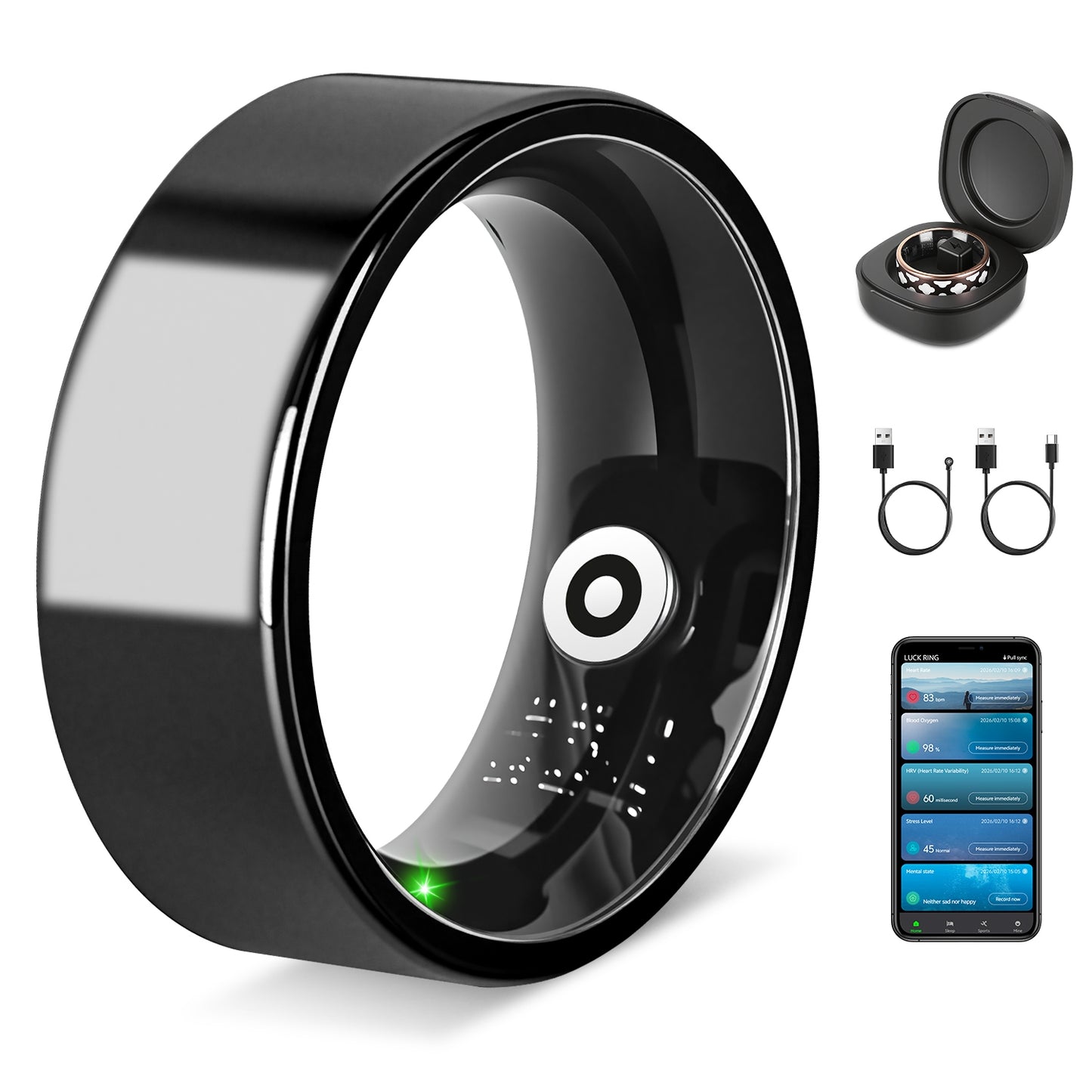 Pro-Series Smart Health Ring with Portable Charging Case | Advanced Sleep, Stress & HRV Tracker | 7-Day Ultra-Long Endurance