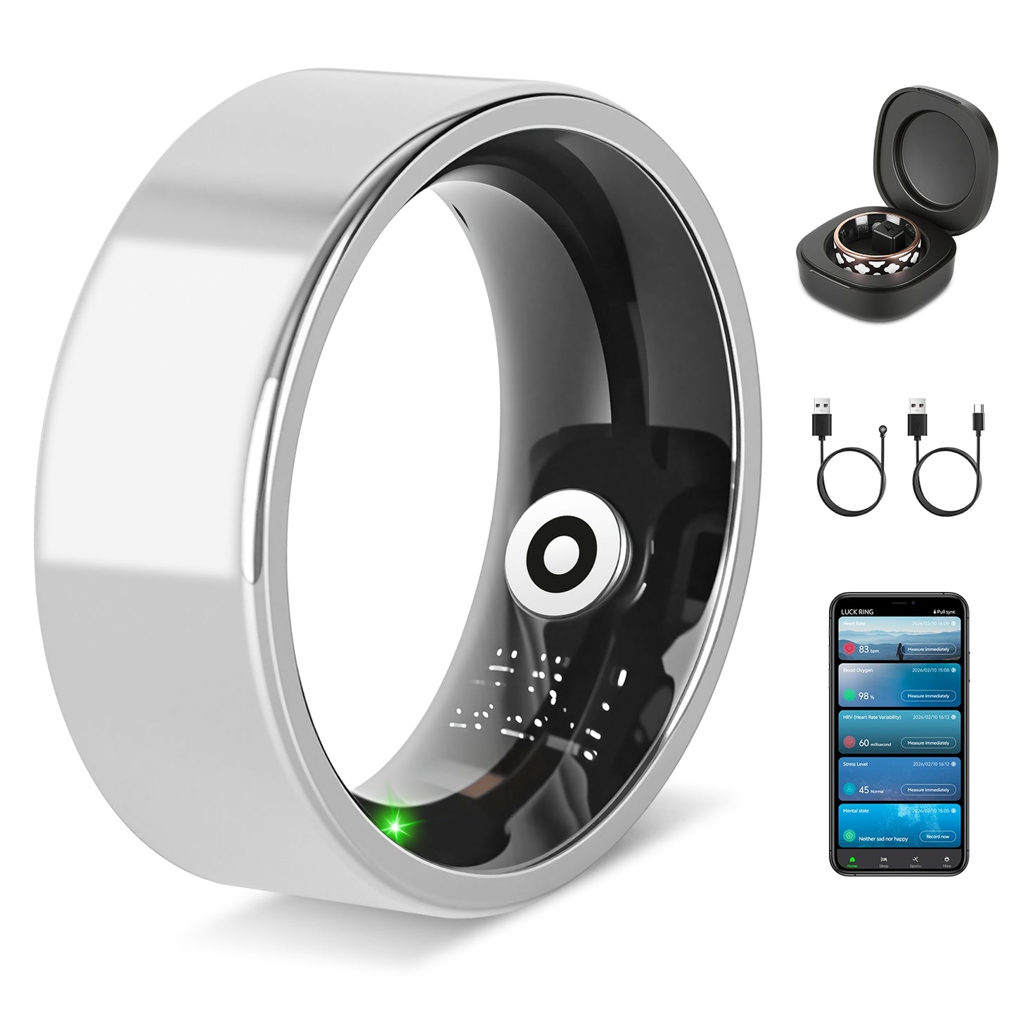 Pro-Series Smart Health Ring with Portable Charging Case | Advanced Sleep, Stress & HRV Tracker | 7-Day Ultra-Long Endurance